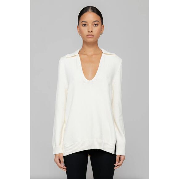 LESET May Polo V Neck Sweater Off White Cream {K30} - Picture 3 of 11